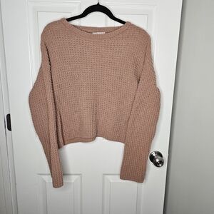 Sincerely Jules Cropped Waffle Knit Sweater Light Brown - Cozy Lounge - Womens M